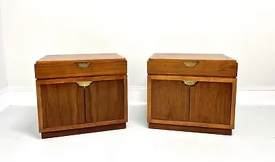 BAKER Mid 20th Century Rosewood & Walnut Asian Inspired Nightstands - Pair • $2495