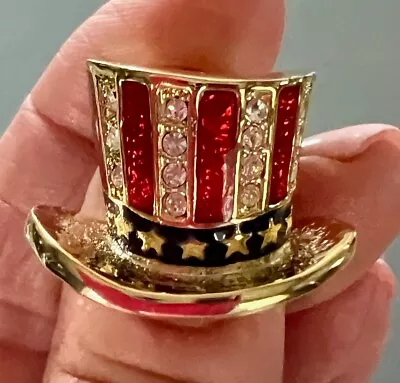 Vintage Novelty Uncle Sam Top Hat Tie Tack Pin - Red White & Blue Stones TWO! • $4