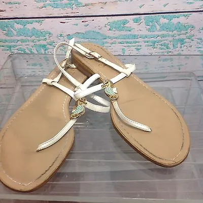 Miss Trish For Target Seahorse Sandals 8.5 White Aqua Gold Jeweled Womens Shoes • $26.50