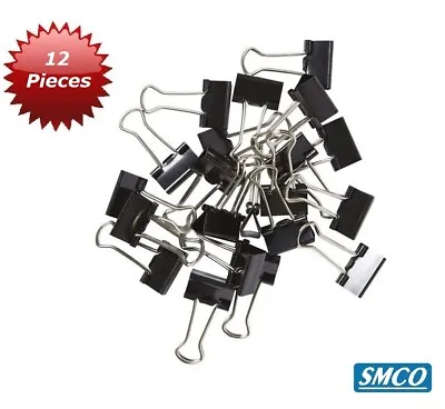 £3.75 • Buy 12 X 41mm FOLDBACK BULLDOG CLIPS Quality Metal LETTER PAPER BINDING GRIPS BySMCO
