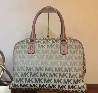 Michael Kors MK Signature Large Satchel Bag MK Sig Jacquard Bg/Eb/Luggage • $29.99