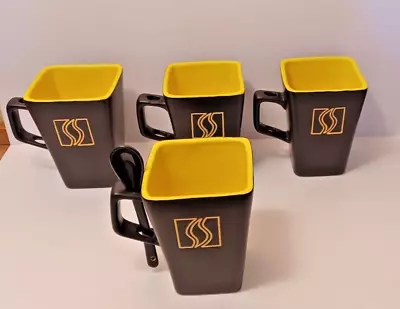 Disaronno Square Black Yellow Coffee Cups Mugs Italy Set Of FOUR (4) • $24.99