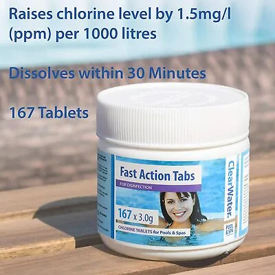 £16.95 • Buy Clearwater Fast Action Tabs Chlorine Tablets For Hot Tub Swimming Pools 167 Tabs