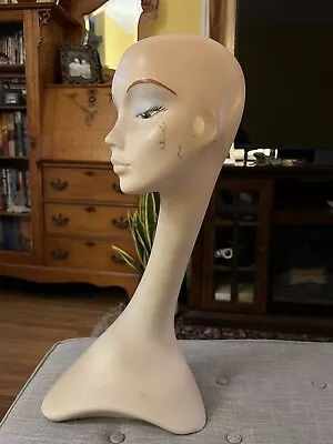 Vintage Female Mannequin Head Bust Store Counter Hat Wig Display 24” Swan Neck • $450