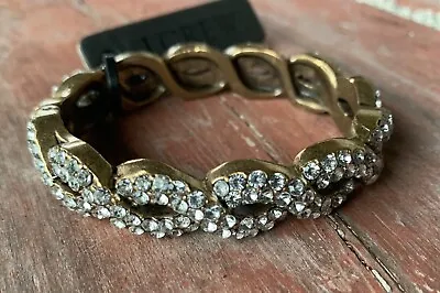 J CREW Bracelet TWISTED RHINESTONE PAVE Hinge Cuff Braided Antique Gold NWT • $60