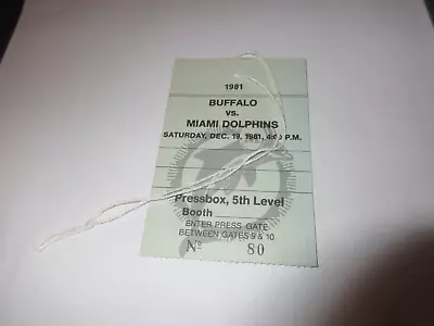 Miami Dolphins Media  Press Parking Pass Buffalo Bills 1981 • $7.99