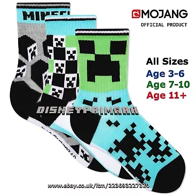 £7.99 • Buy Official MINECRAFT SOCKS 3-PACK Triple Gaming Footwear Christmas Creeper Gamer