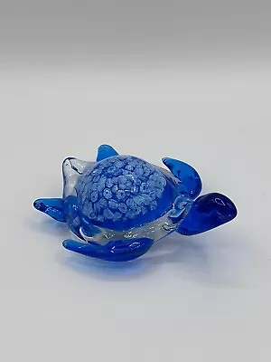 Blown Glass Sea Turtle Paperweight Murano? Blue White Millefiori • $25