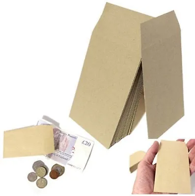£2.89 • Buy Small Money Envelope 50 Pack Brown Money Bags Coin Tuck Pocket Dinner Money Bags