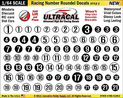 MG-6100-2 1/64 High Def UltraCal Racing Decals Number Roundel Decals Style 2 • $10.89