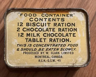 Vintage WW2 Canadian Field Ration Food Container R.C.N. G.S.W. 1945 • $156.74