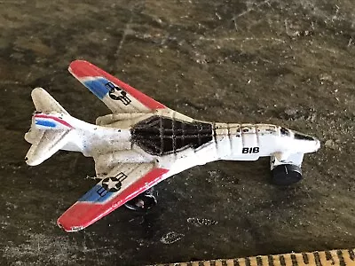 Vintage Metal Fighter Jet Red White Blue BiB Futuristic Tiny • $14