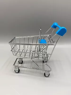 Chrome Metal Shopping Cart Doll Toy With Rolling Wheels Small Vintage • $8.99