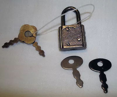 Vintage Cast Metal Miniature Mini Luggage Pad Lock Padlock W/4 Keys WORKS! • $5