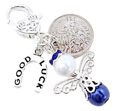 £2.95 • Buy Lucky Sixpence Bride ,wedding Garter Charm ,something Blue,angel In A Lovely Bag