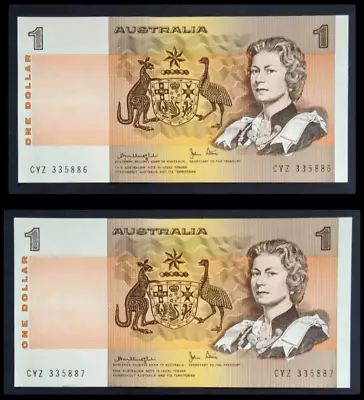 1979 Australia Consecutive $1 Dollar Uncirculated Banknotes Knight/Stone R77 -19 • $27.50