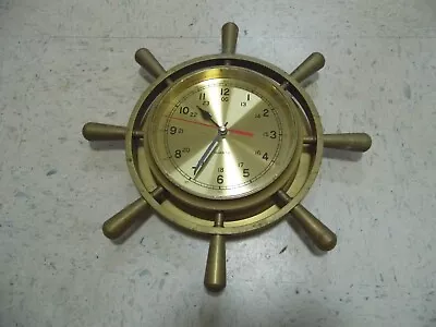 Vintage Nautical Yacht Wheel Style Clock Works Great W/Quartz Silent Run Mvt. • $65