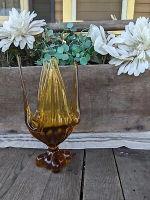 Vintage MCM Viking Glass Amber Stretch Vase • $32