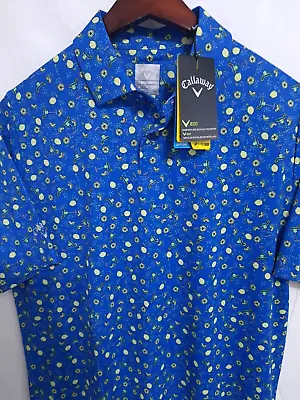 Callaway Mens Opti-Dri Golf Shirt Swing Tech UPF 50 Margarita Print Blue Medium • $39.27