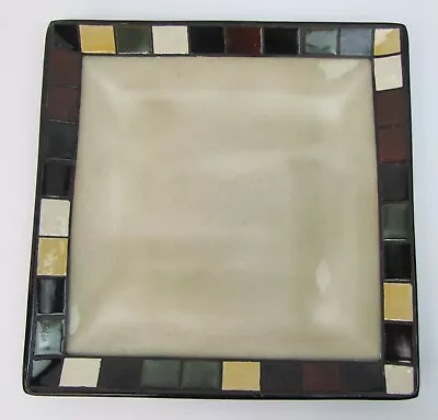 Hometrends Stoneware Square Dinner Plate 11  MOSAIC TILE Tan Brown CHIP On BACK • $6.46