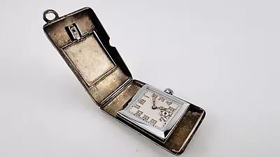 Antique Pocket Travel Watch Sterling Silver Case Leather Swiss Made • $1.25