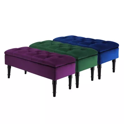 £79.95 • Buy Velvet Upholstered Bed End Bench Window Seat Side Lounge Storage Chair Stool Box
