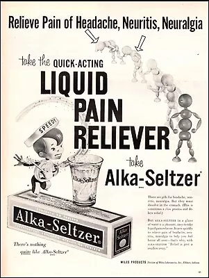 1959 Vintage Medicine AD ALKA SELTZER Pain Reliever Classic 'Speedy  012524 • $9.95