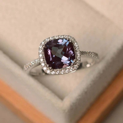 $1029.09 • Buy Certified Color Changing Alexandire 14 K Solid WhiteGold Wedding Ring Women Gift