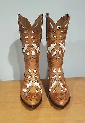 RODNEY AMMONS MINT VINTAGE Handmade/CUSTOM TAN/BONE TOOLED Cowboy Boots 10 1/2 D • $995