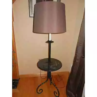 Vtg Floor Lamp Black Marble Like Table Barrel Shade Arrange Pickup Save Shipping • $139.95