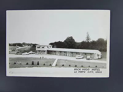 La Porte City Iowa Ia Real Photo Postcard RPPC Rock Wood Motel Cars C.1950 • $20