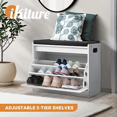$80.90 • Buy Oikiture Shoe Cabinet Bench Shoes Storage Rack Cupboard Shelf White 15 Pairs