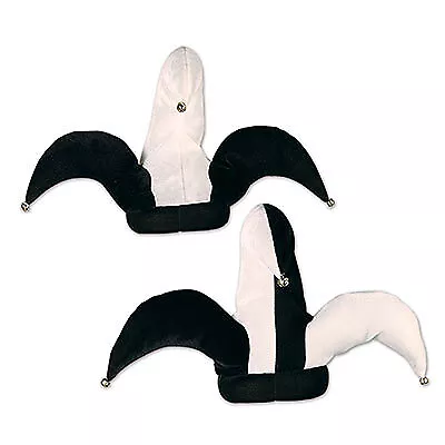 Plush Black & White Jester Hat • $18.82