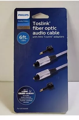 Philips 6' Elite Toslink Digital Fiber Optic Cable With 2 Mini Adapters - Gray • $4.99