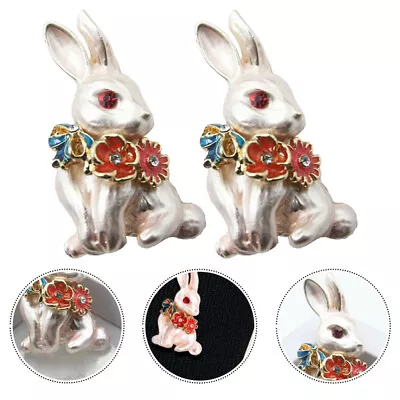  2 Pcs Easter Bunny Breastpin Rabbit Accessories Rhinestones • £8.79