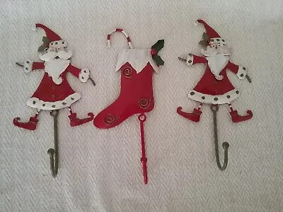 3x Christmas Father Christmas Santa Claus & Stocking Coat Stocking Wreath Hooks • £15