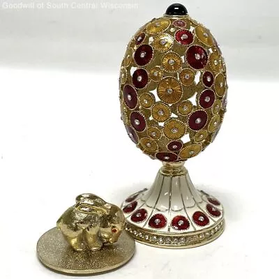 Metal Faberge Egg Style Red & Orange Trinket Box W Magnetic Closure • $16.99