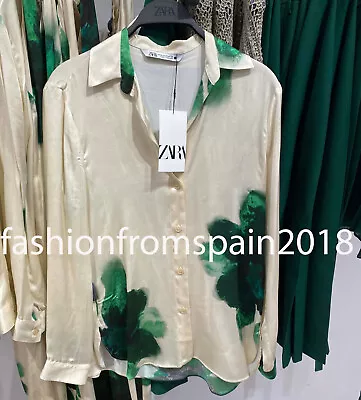 Zara New Woman Floral Zw Collection Flowing Printed Shirt Ecru Green 2183/040 • $58.88