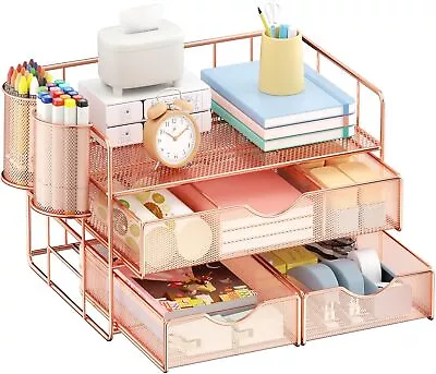 Marbrasse 3 Tier Mesh Desk Organizer With Drawer Multi-Functional Desk Organize • $42.99