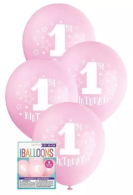 8 X First 1st One Birthday Stars Party Pink Balloons Decoration 30cm Helium Girl • $5.38