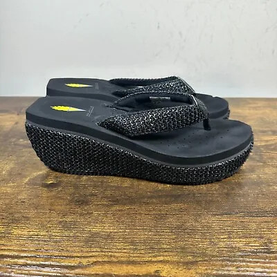 Volatile Island Wedge Black With Shimmer Platform Flip Flop Thong Sandal Size 9 • $30