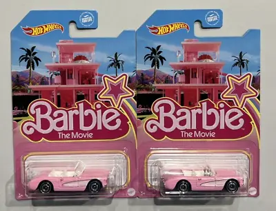 Set Of 2 2023 Barbie The Movie Hot Wheels 1956 Corvette Diecast Cars Pink • $12.71