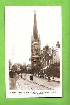 Colchester - High Street - Tram Lines - Old 1913 Pm Real Photo Postcard - Essex • £1
