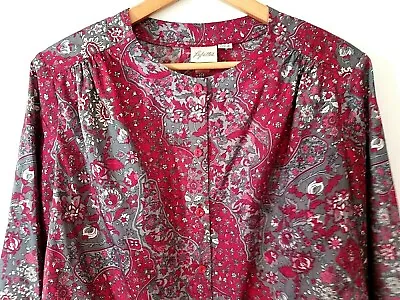 Vintage Pykettes Blouse Top Long Sleeve Button Up Floral Gray Maroon Secretary  • $6.79