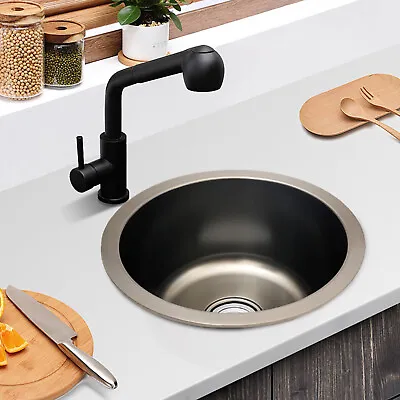 Round Counter Top Sunk Inset Kitchen Sink Stainless Steel Hand Wash Basin Sink! • £56