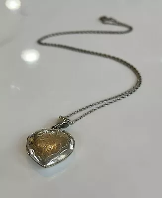 Vintage Sterling Silver Etched Heart Locket Pendant W/ Sterling Chain ~ 6.2grams • $24.99