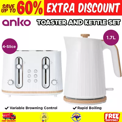 Anko 1.7L Kettle And 4 Slice Toaster Combo White Kitchen Toaster Fast Boil Jug • $126.14