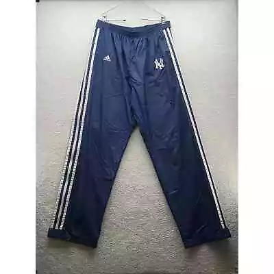 VTG NY Yankees Team Adidas Track Pants Mens 2XL Blue Wind Mesh Full Zip Leg MLB • $58.47