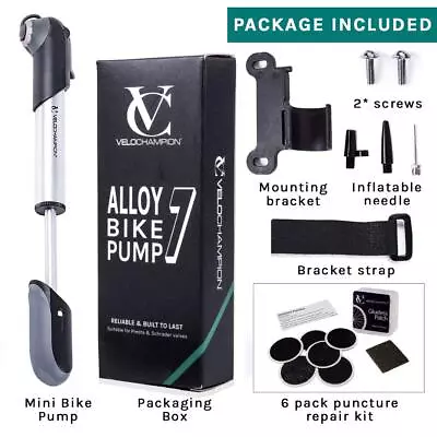 £11.95 • Buy VeloChampion Alloy 7  Bike Pump With 6 Pack Puncture Repair Patches Included