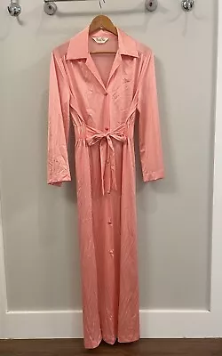 Vtg Vanity Fair Peachy Pink Robe W/Tie Sz 14 Antron III Nylon Button Nightgown • $39.99